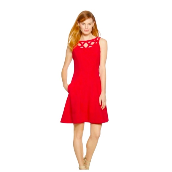 WHITE HOUSE BLACK MARKET RED CUTOUT A-LINE DRESS 0 - Picture 1 of 10